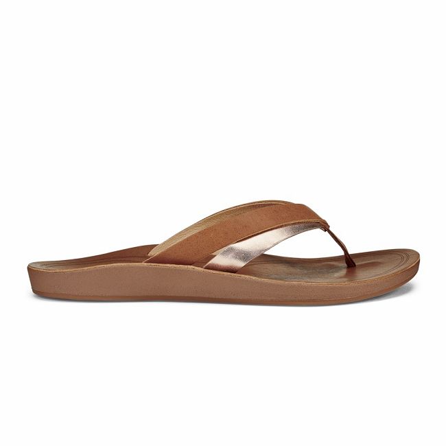 Olukai Women's Kaekae Flip Flop - Sahara / Bubbly US257-804